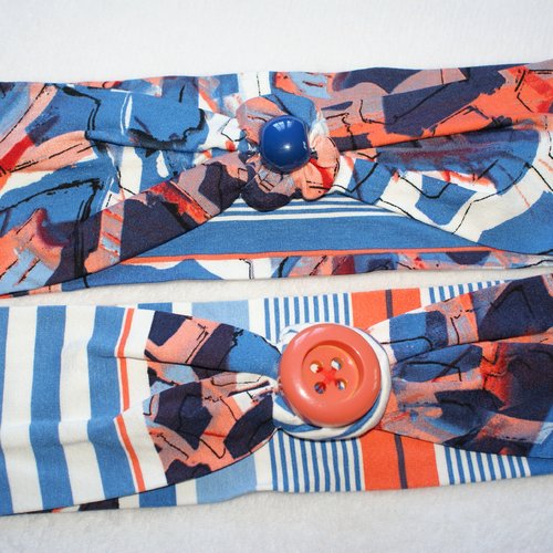 Bandeau jersey imprimé bleu blanc et orange avec ou sans rayures