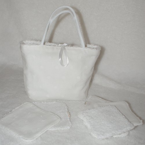 Sac et linguettes reutilisables tissu coton blanc