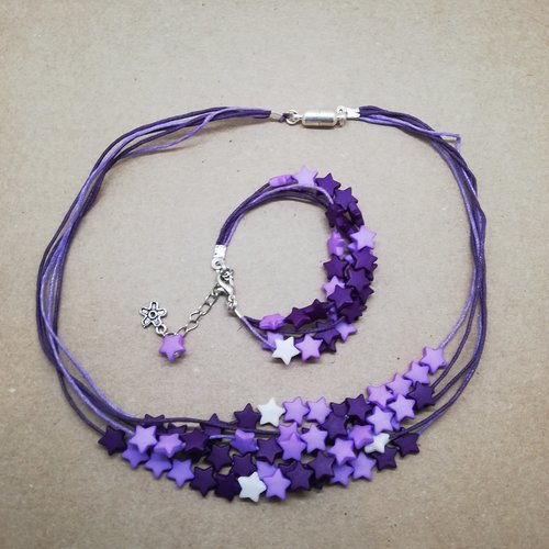Parure fantaisie enfant : collier et bracelet camaïeu violet