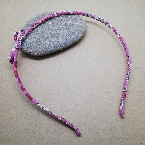 Serre-tête fin avec noeud tissu à fleur violet