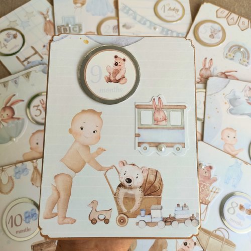 Cartes étapes bébé pour garçon - 12 cartes photo personnalisées - souvenirs artisanaux - cadeau de naissance - collection lullaby boy