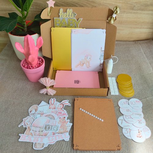 Kit scrapbooking 12 cartes étapes fille - coffret diy avancé/confirmé avec tutoriel pdf - activité manuelle naissance