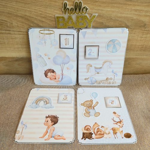 Cartes étapes bébé garçon – collection sweet baby boy - 12 cartes photos – cadeau de naissance artisanal - premières fois de bébé
