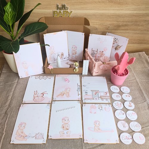 Coffret activité manuelle kit scrapbooking - diy débutant avec tutoriel - création 12 cartes étapes photos fille - cadeau naissance