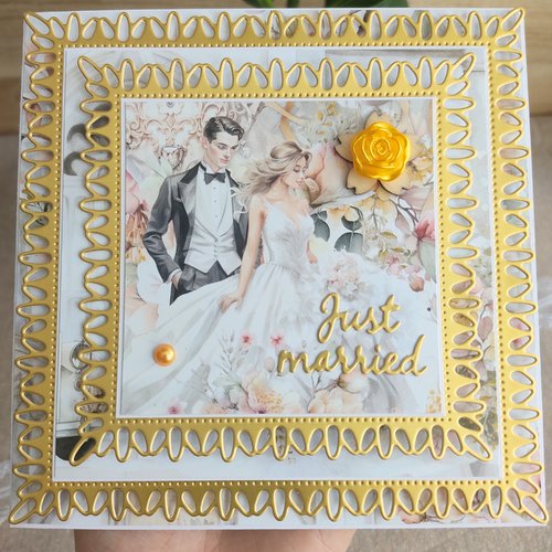 Carte de félicitations mariage bohème chic élégante "just married" - vive les mariés - carte de vœux faite main - avec enveloppe