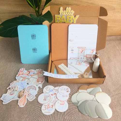 Kit scrapbooking avancé/confirmé avec tutoriel pdf - 12 cartes étapes garçon - coffret diy - activité manuelle naissance - a créer