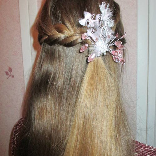 Bijoux cheveux "sucre d'orge" en strass rose translucide et blanc style années folles