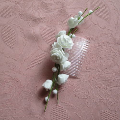 Peigne bijoux de cheveux "jasmine flower" blanc mariage style shabby chic