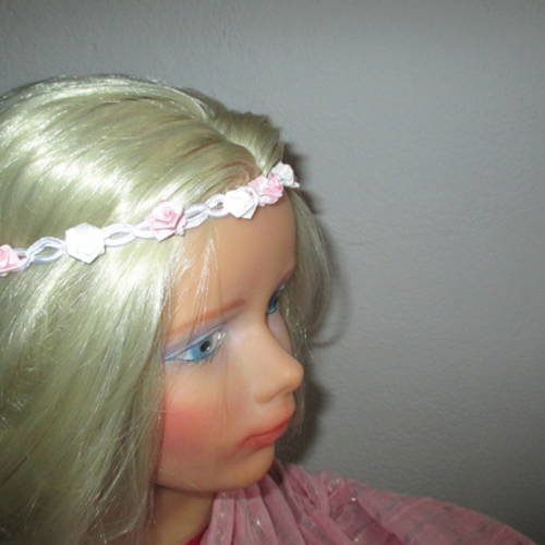 Headband couronne "princesse lilly" petite fille rose et blanc style shabby tendance cérémonies