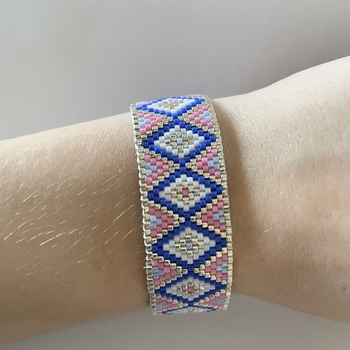 Bracelet marion - argenté - bleu - rose  - perles miyuki - ajustable