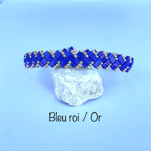Bracelet laura en perles half tila bleu roi et doré