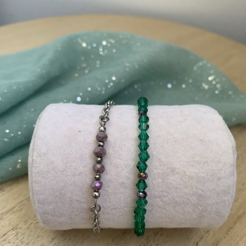 Lot de 2 bracelets violet/turquoise