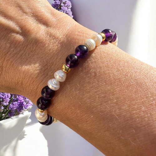 Bracelet femme en améthyste et perles d’eau douce