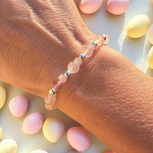 Bracelet femme en quartz rose et hématite