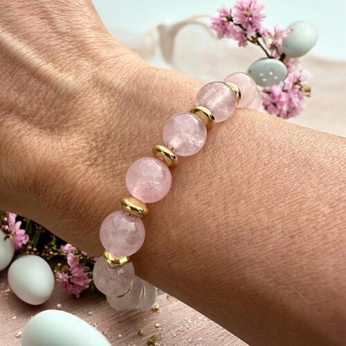 Bracelet femme en perles de quartz rose