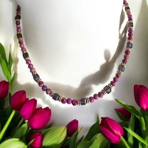 Collier femme en jaspe impérial rose