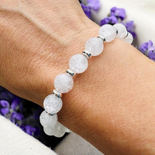 Bracelet femme en perles de cristal de roche craquelé