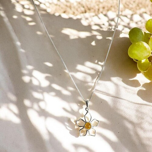 Pendentif fleur en ambre et argent 925