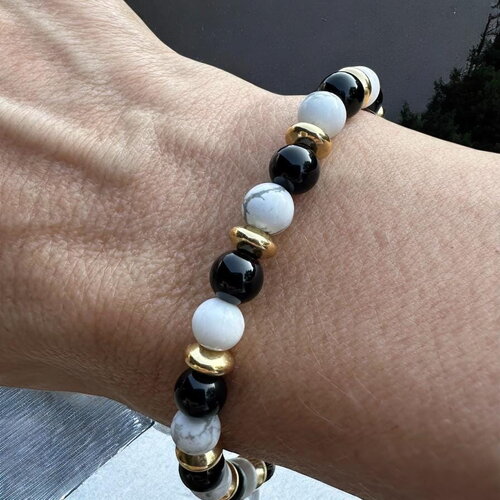 Bracelet femme en howlite et onyx noir
