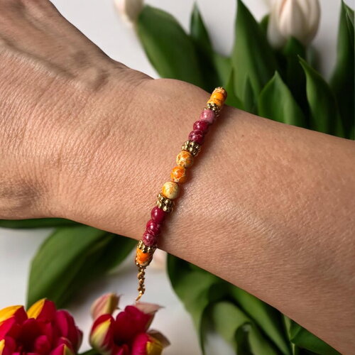Bracelet en perles de jaspe rouge et orange