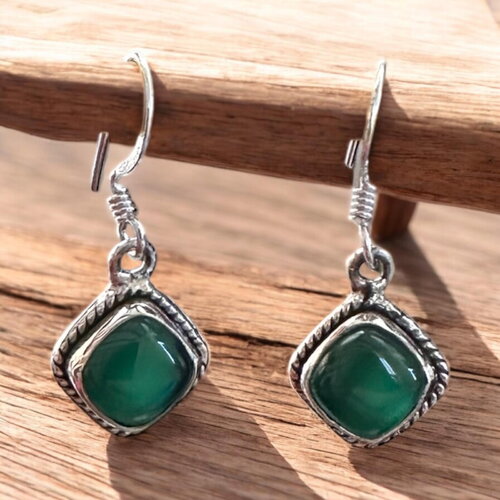 Boucles d’oreilles en agate verte et argent