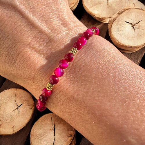 Bracelet en œil de tigre rose