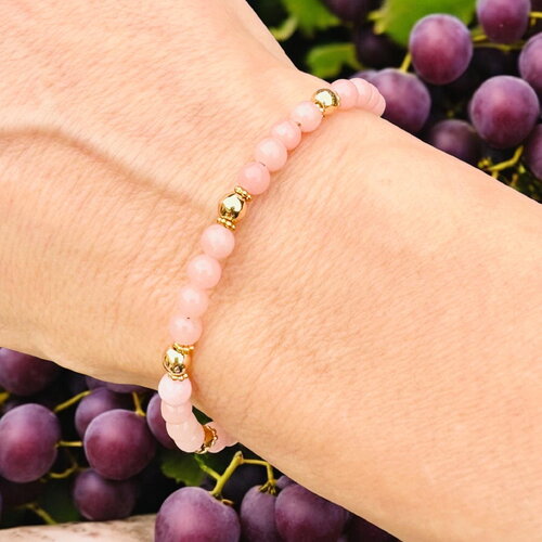 Bracelet en opale rose de chine et hématite