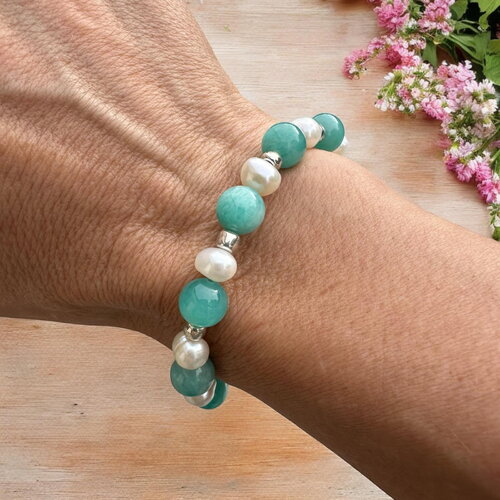 Bracelet en perles d’amazonite et perles d’eau douce