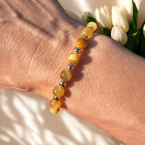 Bracelet en œil de tigre doré et hématite
