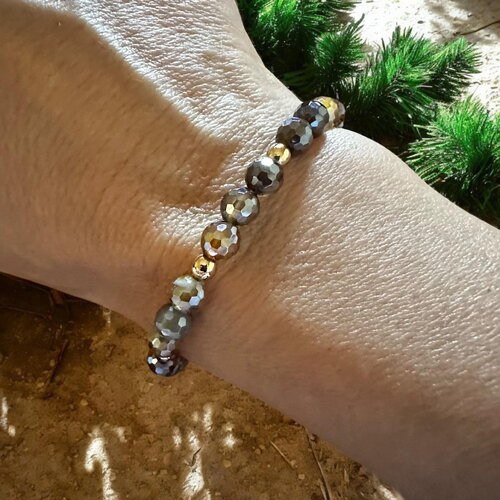 Bracelet en agate facettée marron et hématite
