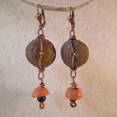 Boucles d'oreilles ambrées mullu 2 style art primitif africain. 