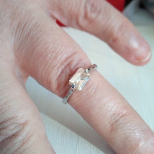 Bague zircon champagne t53, pierre fine semi precieuse, anneau argent rhodié fermé,cadeau fete anniversaire noel,st valentin,