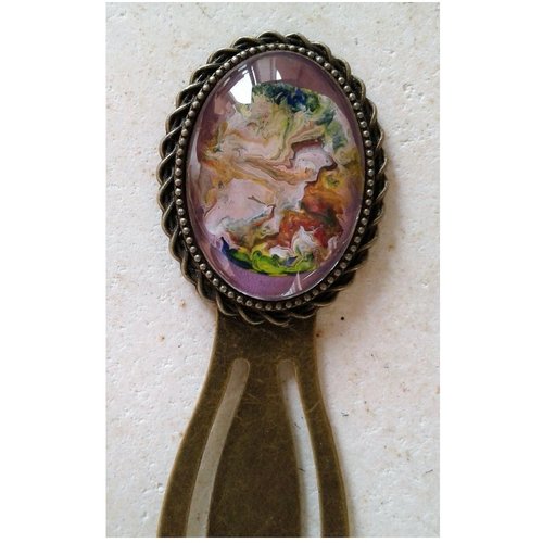 Marque page bronze,cabochon verre ovale,accessoire livre cd,peinture art abstrait contemporain,art nouveau,cadeau fete ani
