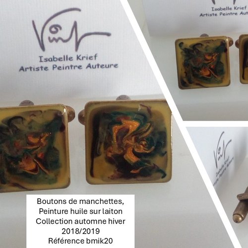 Boutons manchettes carrés peints,art abstrait fantastique,accessoire costume ceremonie,cadeau fete anniversaire noel