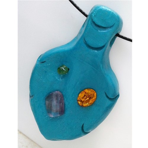 Pendentif bleu turquoise fluorite peridot cristal swarovski tangerine orange, vraies pierres incrustées, mini tableau