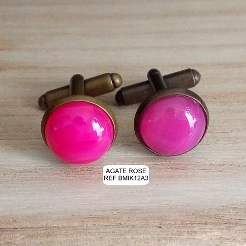 Agate rose,boutons de manchettes laiton avec cabochons ronds,fait mains en france,accessoire costume ceremonie,fete anniversaire noel