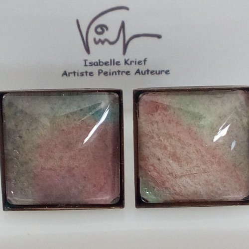 Boutons de manchette carre aquarelle rouge marron vert bronze,peinte par artiste,fait mains en france,cadeau fete anniversaire noel