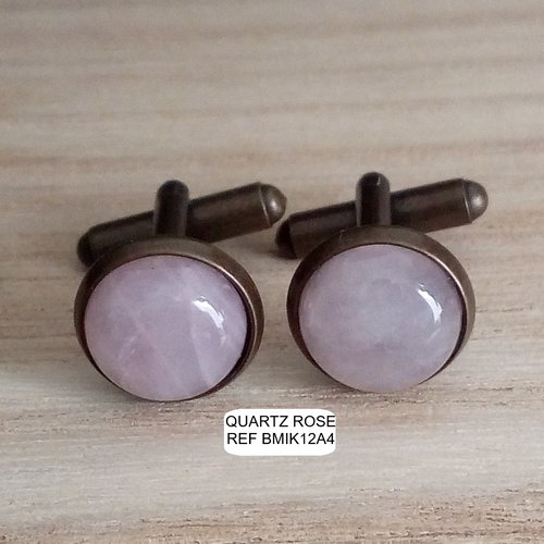 Boutons manchette quartz rose,pierre fine semi precieuse,fait mains en france,accessoire costume cravate,cadeau fete boho bobo,gothique