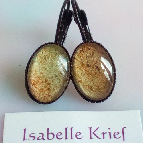 Dormeuses laiton noir cabochons ovales,aquarelle peint par artiste,fait mains en france,cadeau fete noel