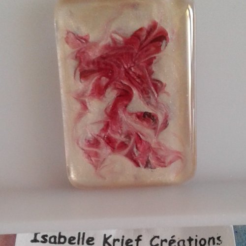 23x33mm,peint artiste isabelle k,cabochon verre rectangle,rose blanc nacre,fourniture bricolage mercerie,fait mains en france,boho bobo