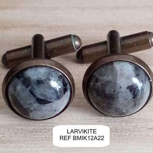 Larvikite,boutons manchette bronze,cabochon rond 12mm,pierre volcanique magma norvegien,accessoire costume cravate,cadeau fete anniversaire