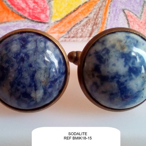 Boutons manchette laiton avec cabochons ronds,sodalite pierre semi precieuse,cadeau fete anniversaire noel,accessoire costume cravate