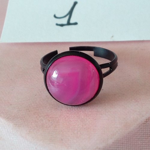 Bague agate rose,cabochon rond ,pierre fine,anneau noir ajustable,bobo boho gothique,edouardien,cadeau fete,fait en france