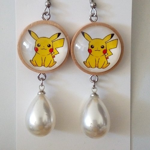 Boucles oreilles pikachu pokemon manga kawaii,fait mains en france,cadeau fete anniversaire noel