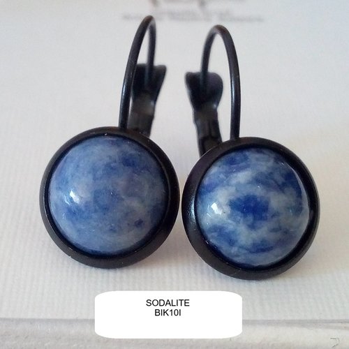 Sodalite,dormeuses laiton noir avec cabochons ronds 10mm,pierre fine semi précieuses bleue,cadeau fete anniversaire noel,fait en france