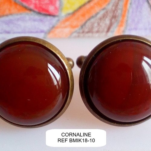 Boutons manchette laiton avec cabochons rond 18mm cornaline,quartz pierre fine precieuse,fete anniversaire noel,accessoire costume cravate