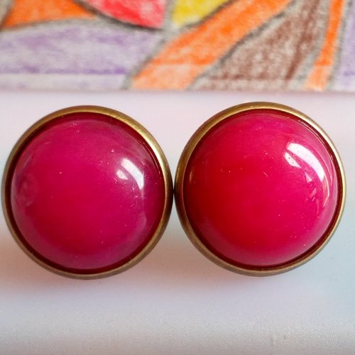 Agate rose, clous oreilles en laiton avec cabochons, quartz pierre fine ,fait mains en france,boucles oreilles percees,cadeau fete