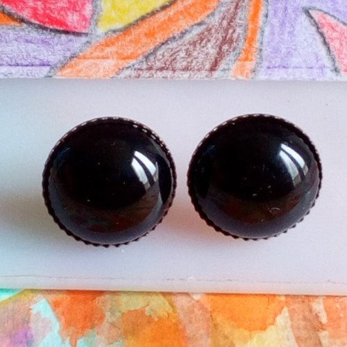 Onyx noire,clous oreilles tige acier chirurgical, avec cabochons ronds,pierre precieuse,cadeau fete anniversaire noel