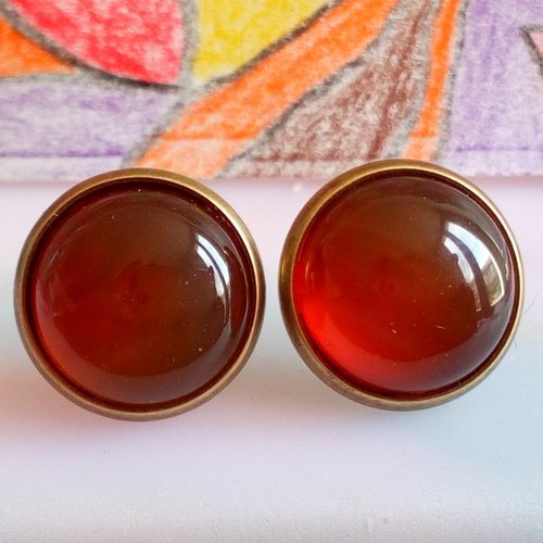 Cornaline,clous oreilles laiton avec cabochons,quartz pierre fine precieuse,fait mains en france,boucles oreilles percees,cadeau fete noel