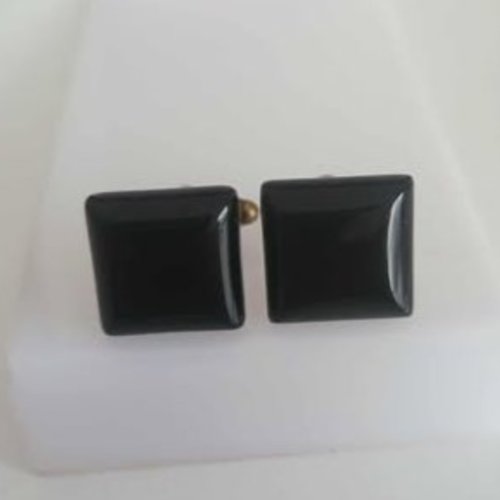 Boutons manchette onyx noir,plateaux carre de 17mm,laiton bronze,pierre semi precieuse,accessoire costume cravate,fait mains en france